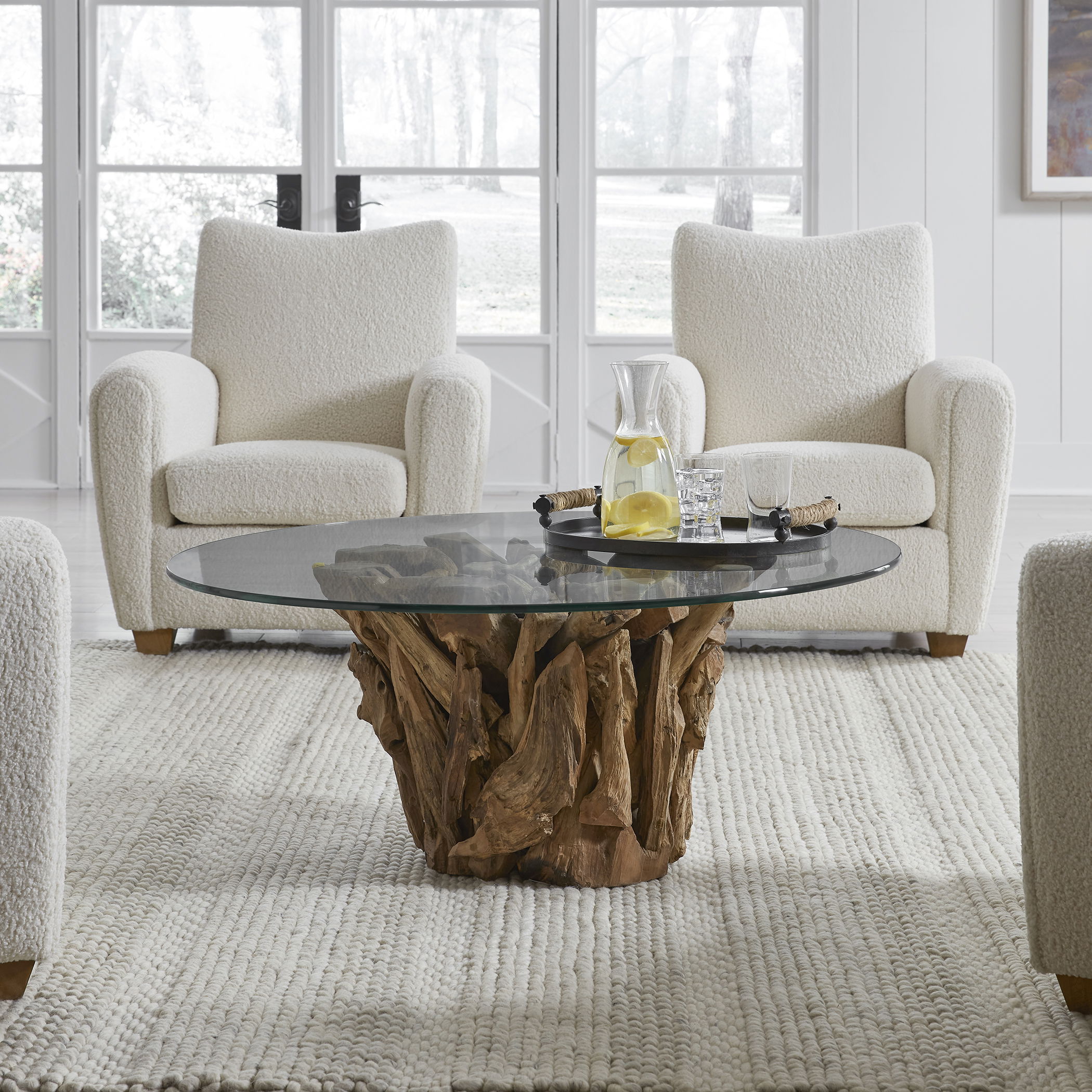 Driftwood Glass Top Large Coffee Table, Furniture by Uttermost, 43" width x 17" height x 43" depth View 2