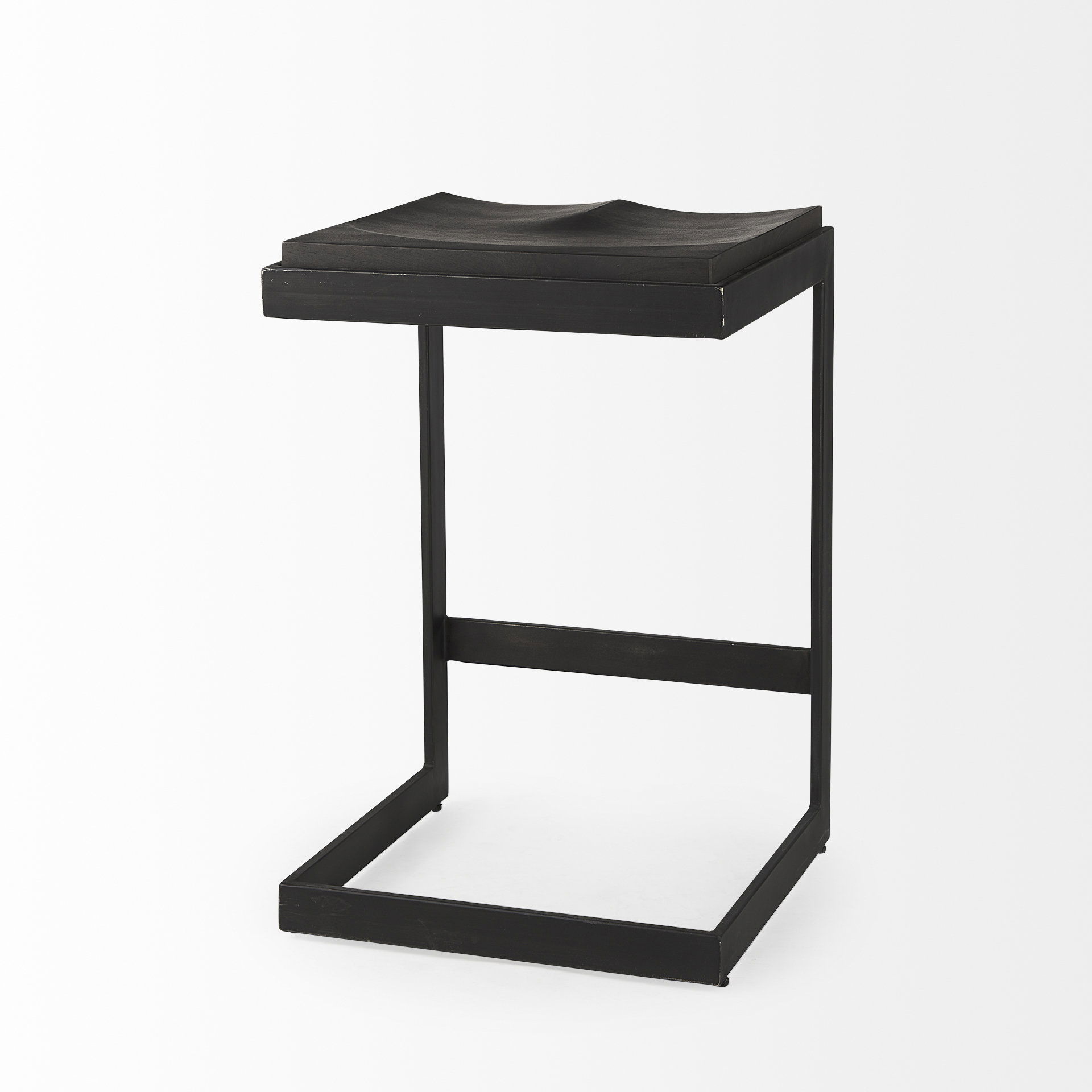 Kiran 17L x 17W x 26H Black Wood with Black Metal Base C-Shape Counter Stool large image 