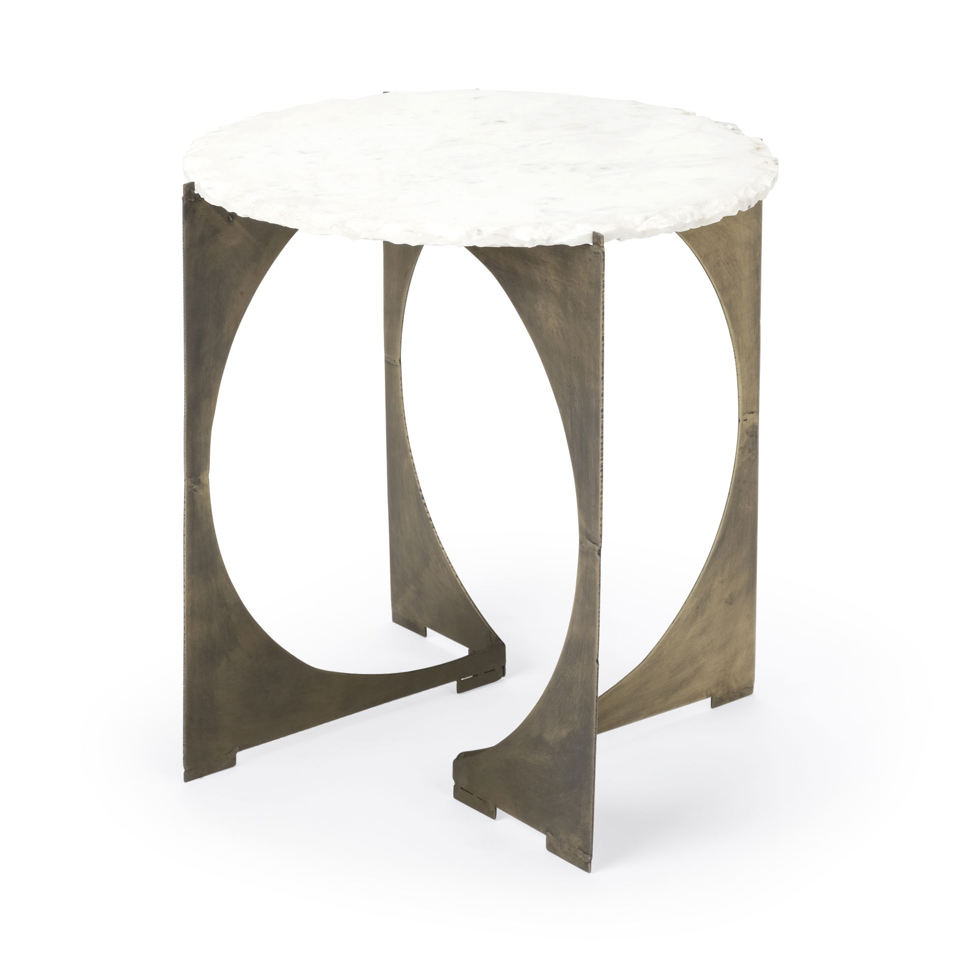 Reinhold II 21L x 21W x 21H Round Live-Edge Marble Top and Gold Metal Base Side/End Table large image 