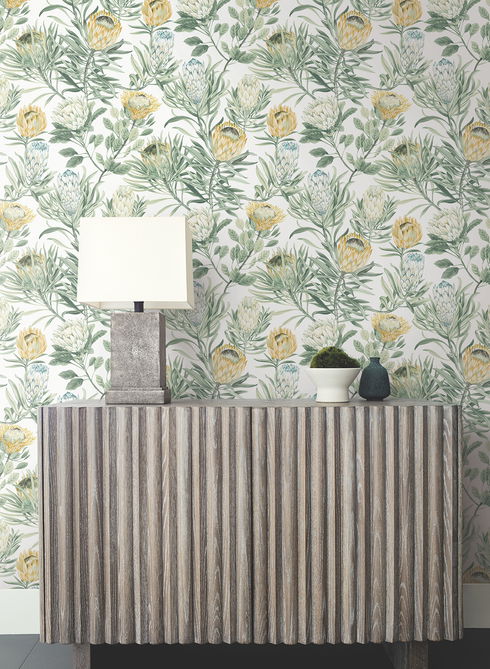 Protea White & Yellow Wallpaper