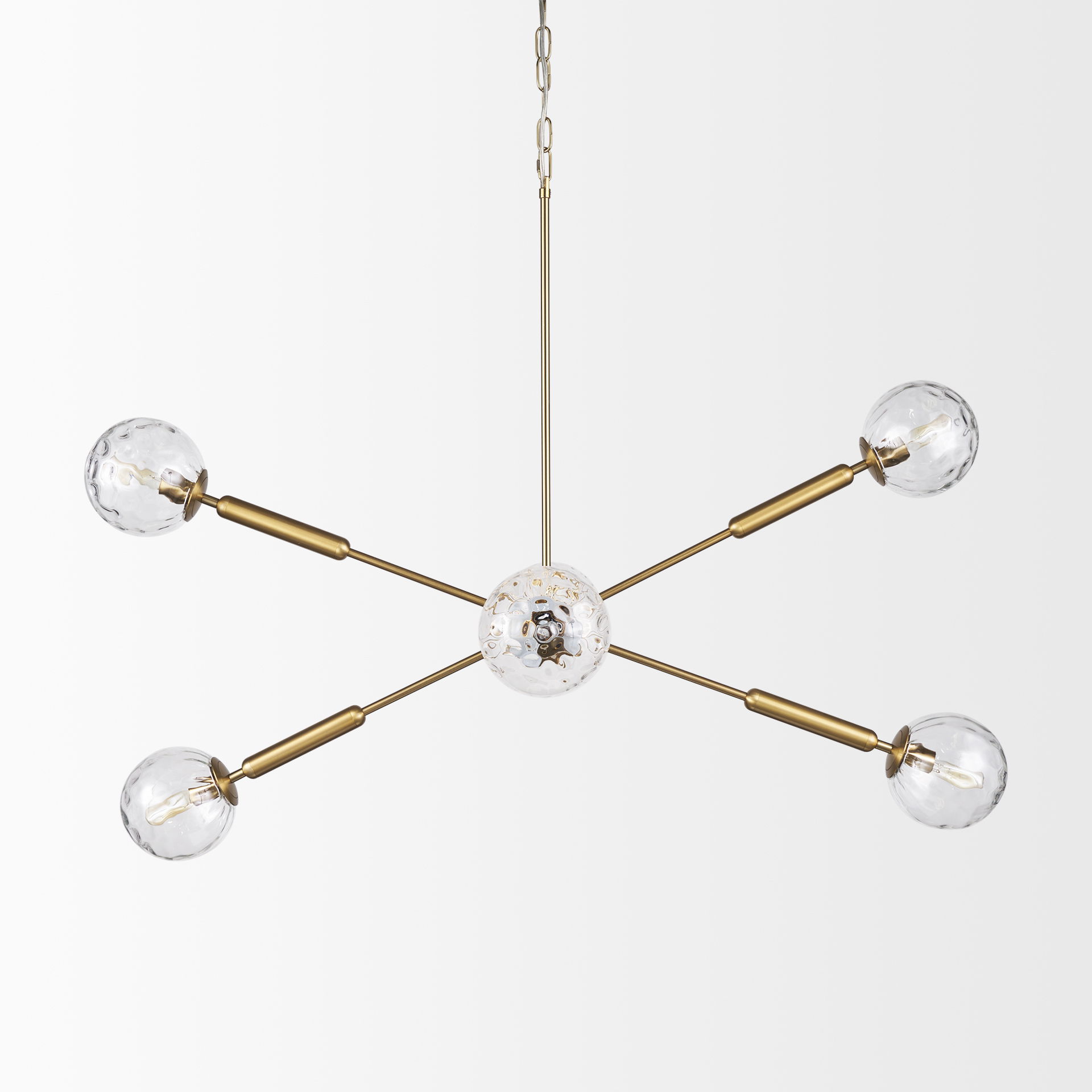 Britton Gold Metal with Clear Glass Globes 6-Light Chandelier, by Mercana, 47" length x 27" width x 33" height View 3