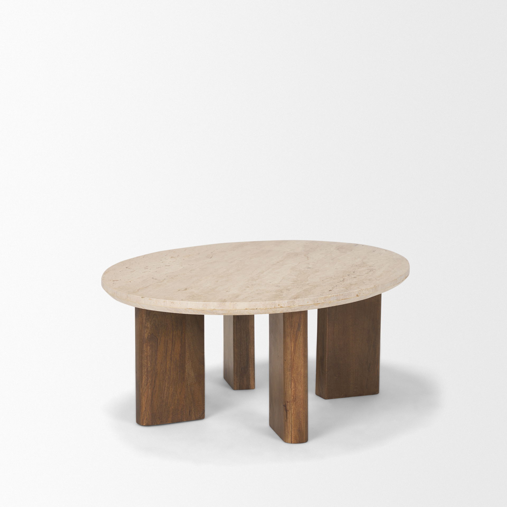 Syona Travertine + Mango Wood leg Oval Coffee table large image 