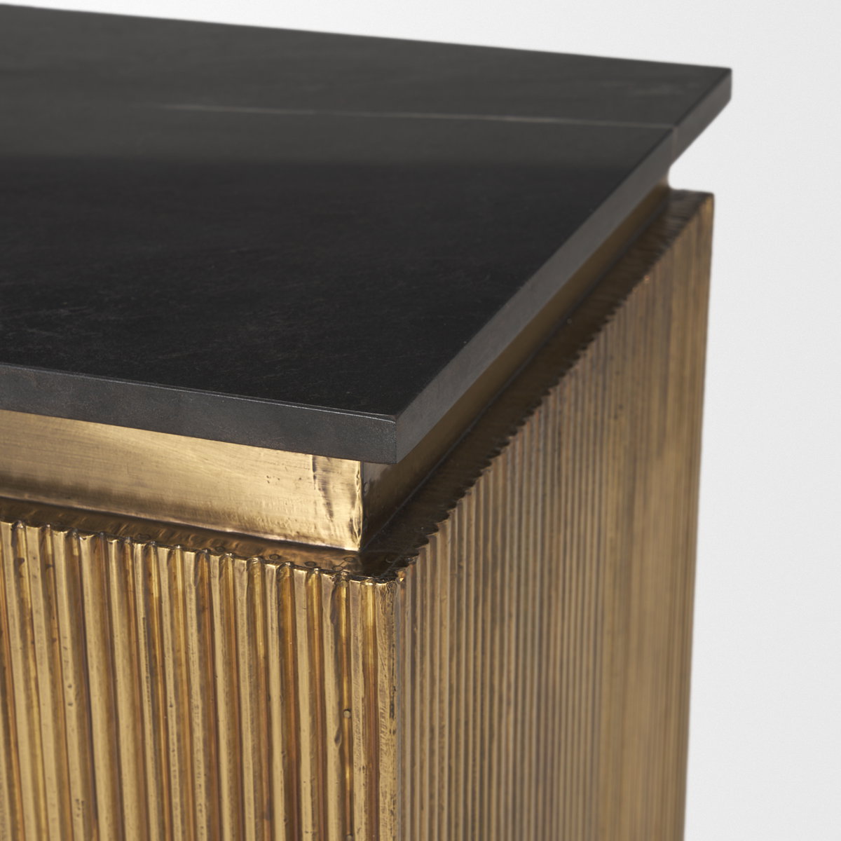 Satima Black Marble with Gold Metal Square Fluted Accent Table, Side & End Table by Mercana, 16" length x 16" width x 22" height View 8