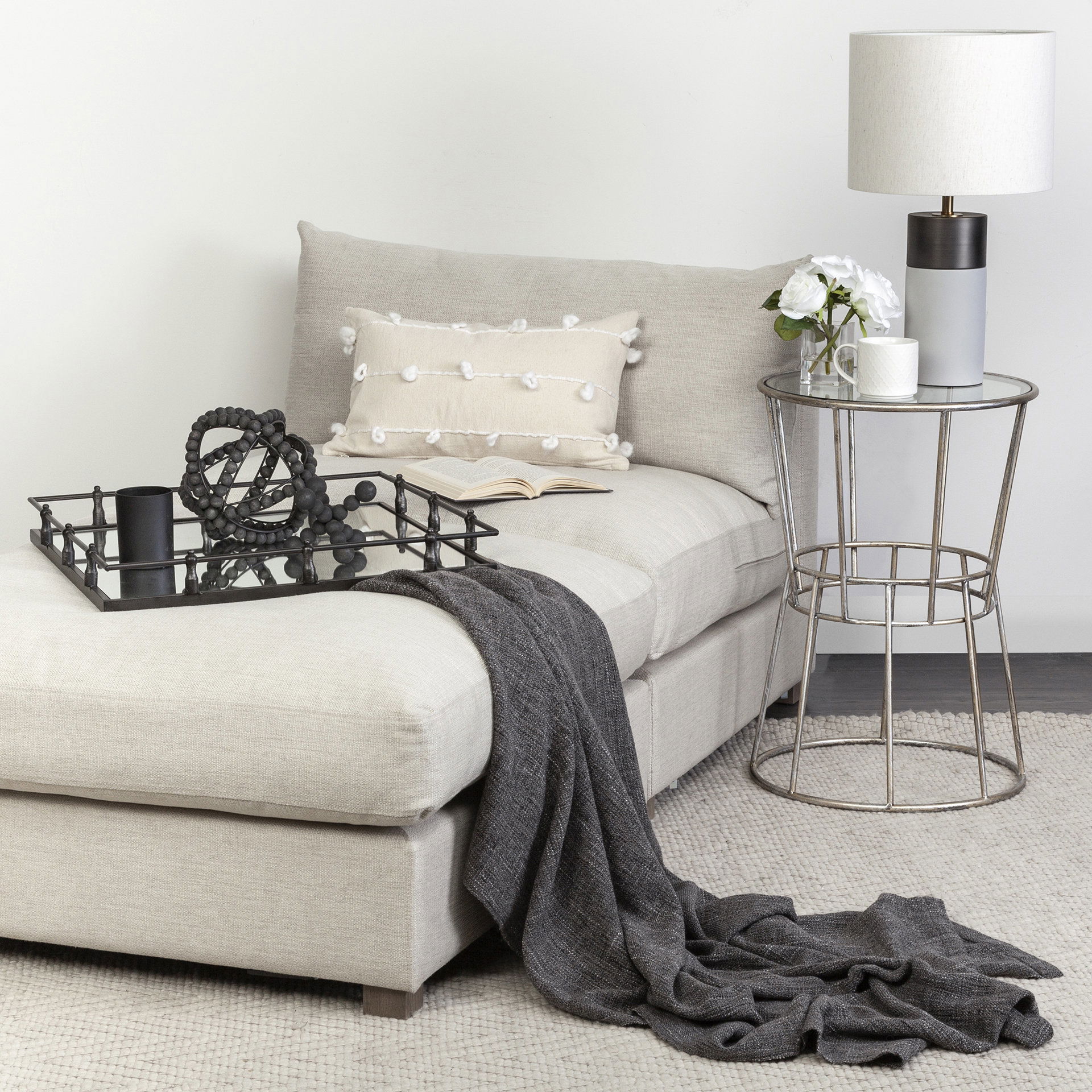 Christa 22L x 22W Black Metal Mirrored Base Square Tray large image 