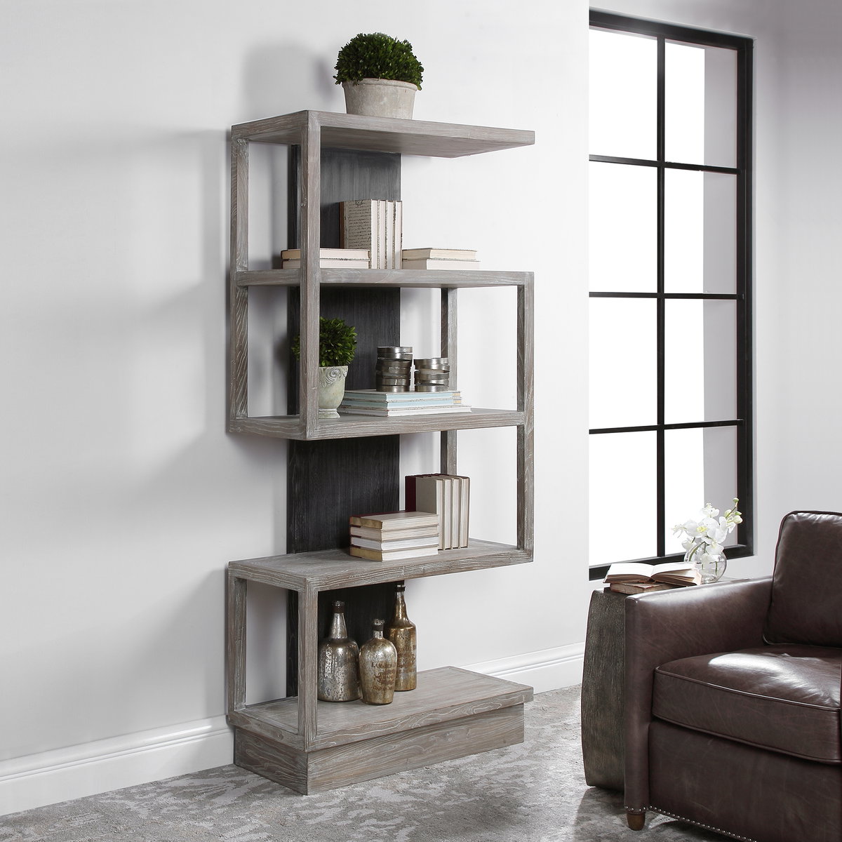 Nicasia Modern Etagere, Shelving & Bookcase by Uttermost, 36" width x 79.9" height x 17.3" depth View 5