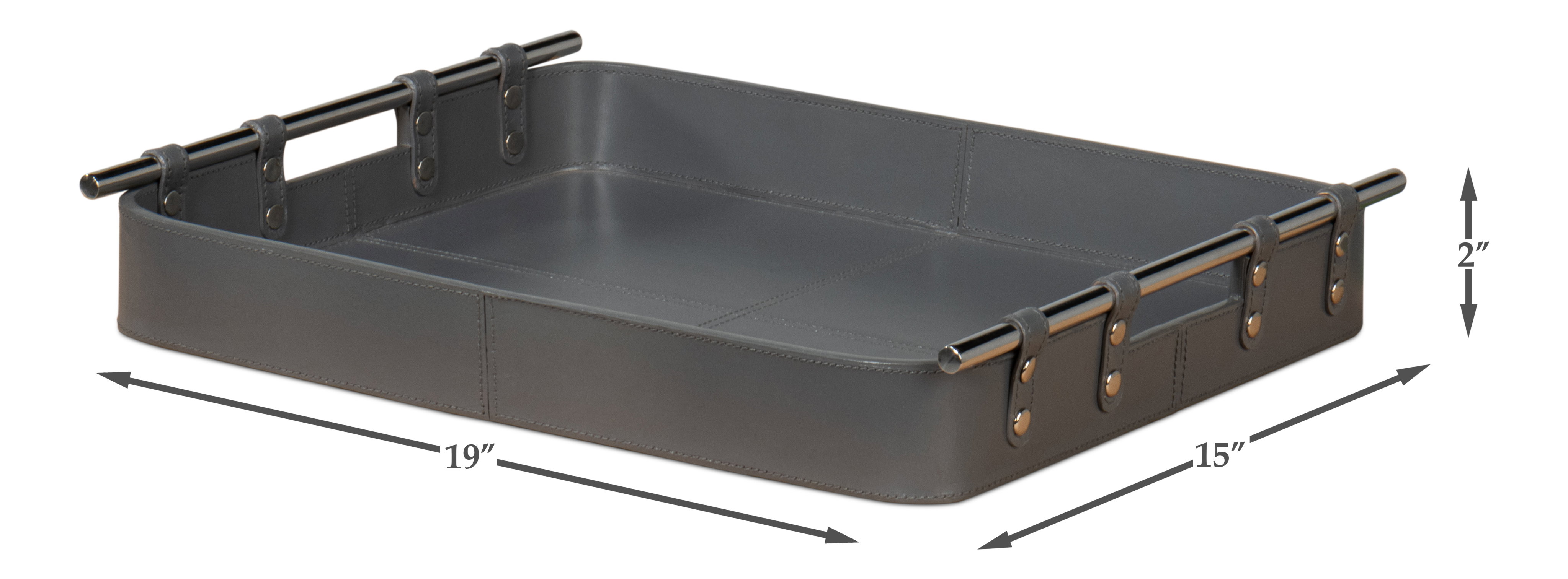 Safari Leather Tray, Quiet Shade, Decor by Sarreid, 19" length x 15" width x 2" height View 13