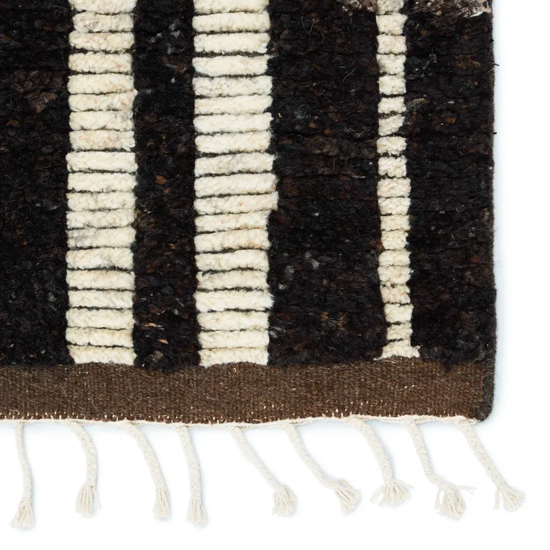 Keoka Geometric Hand Knotted Wool Dark Brown/Ivory Area Rug large image 