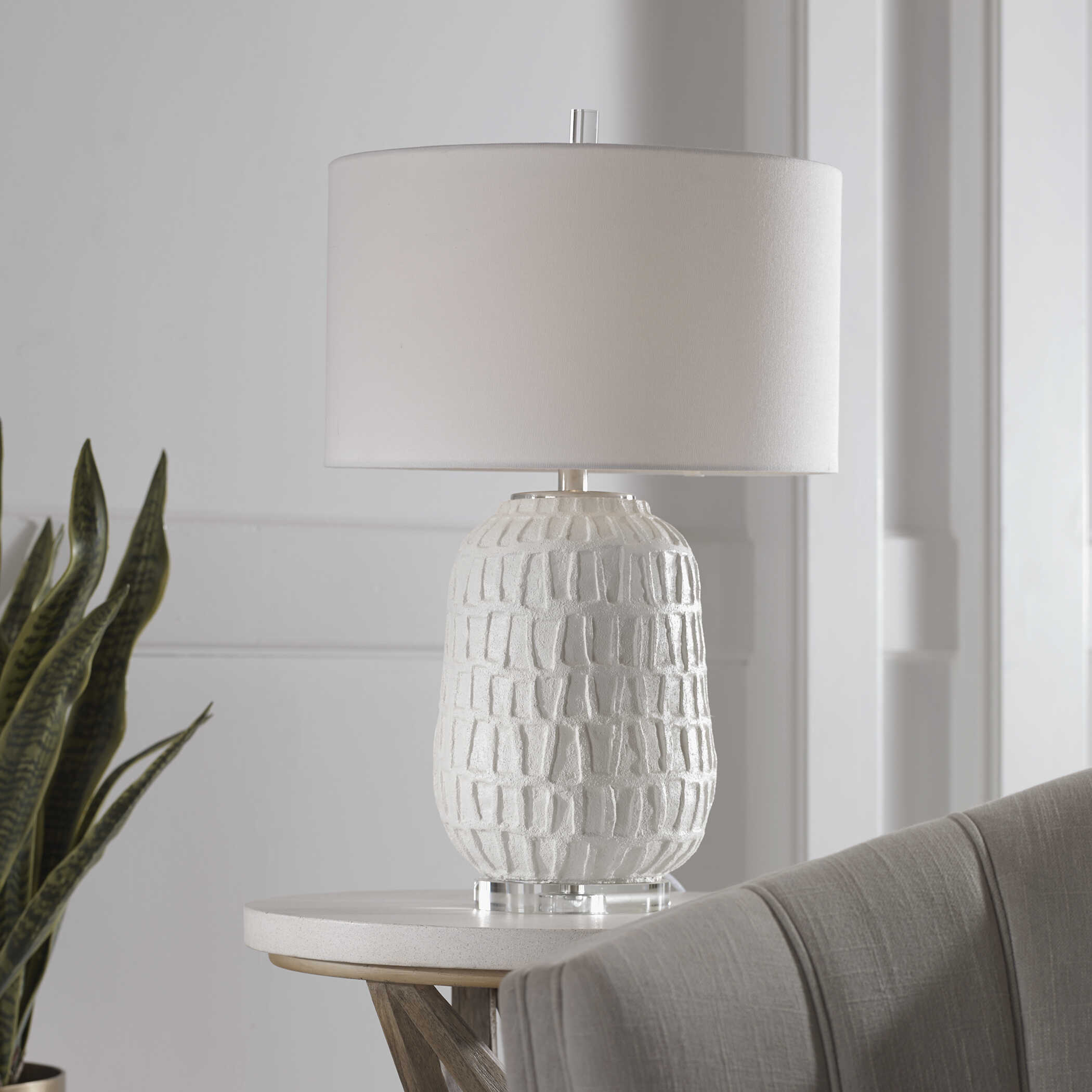 Caelina Textured White Table Lamp, by Uttermost, 17" width x 26.5" height x 17" depth View 2