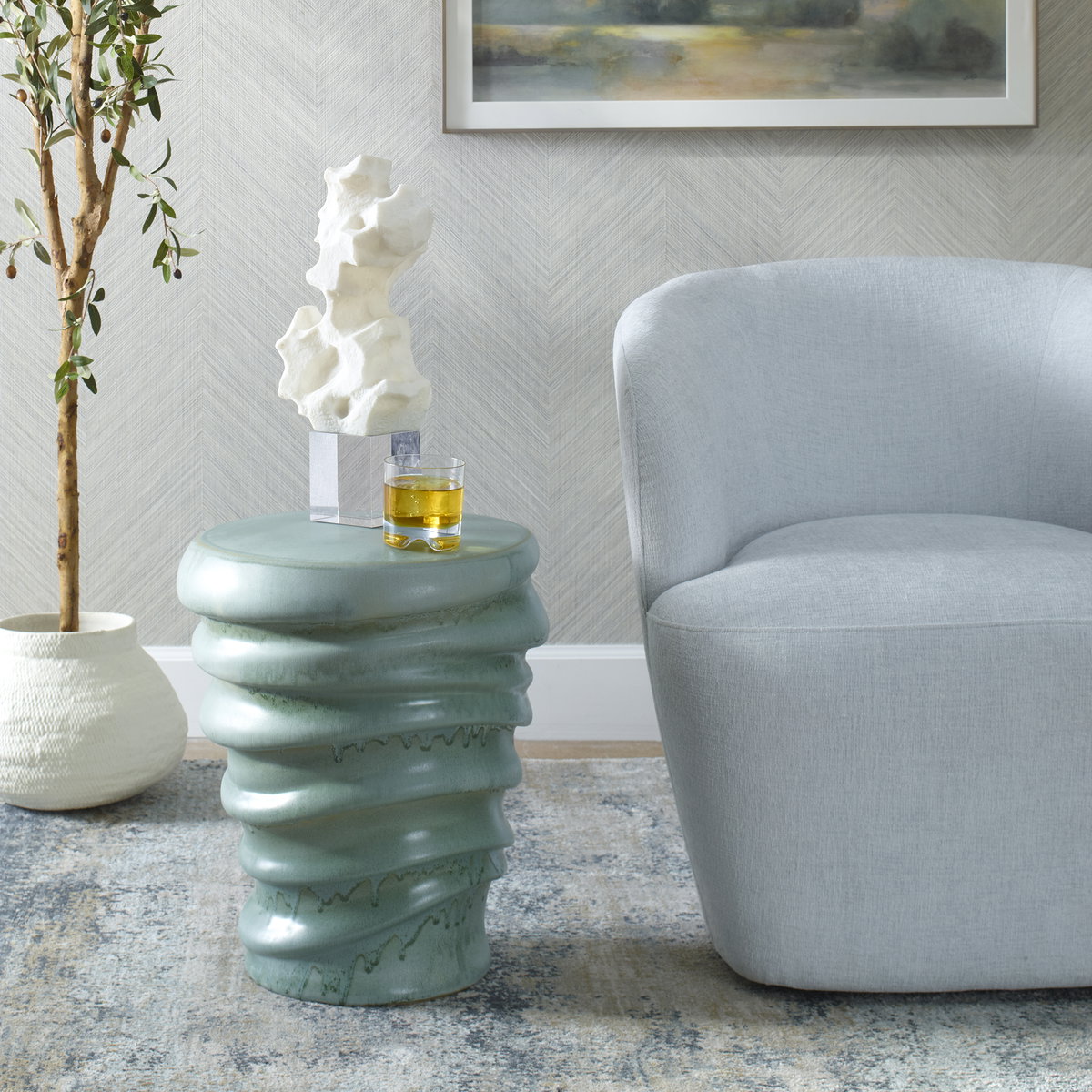 Skye Modern Garden Stool, Side & End Table by Uttermost, 15" width x 17.75" height x 15" depth View 2