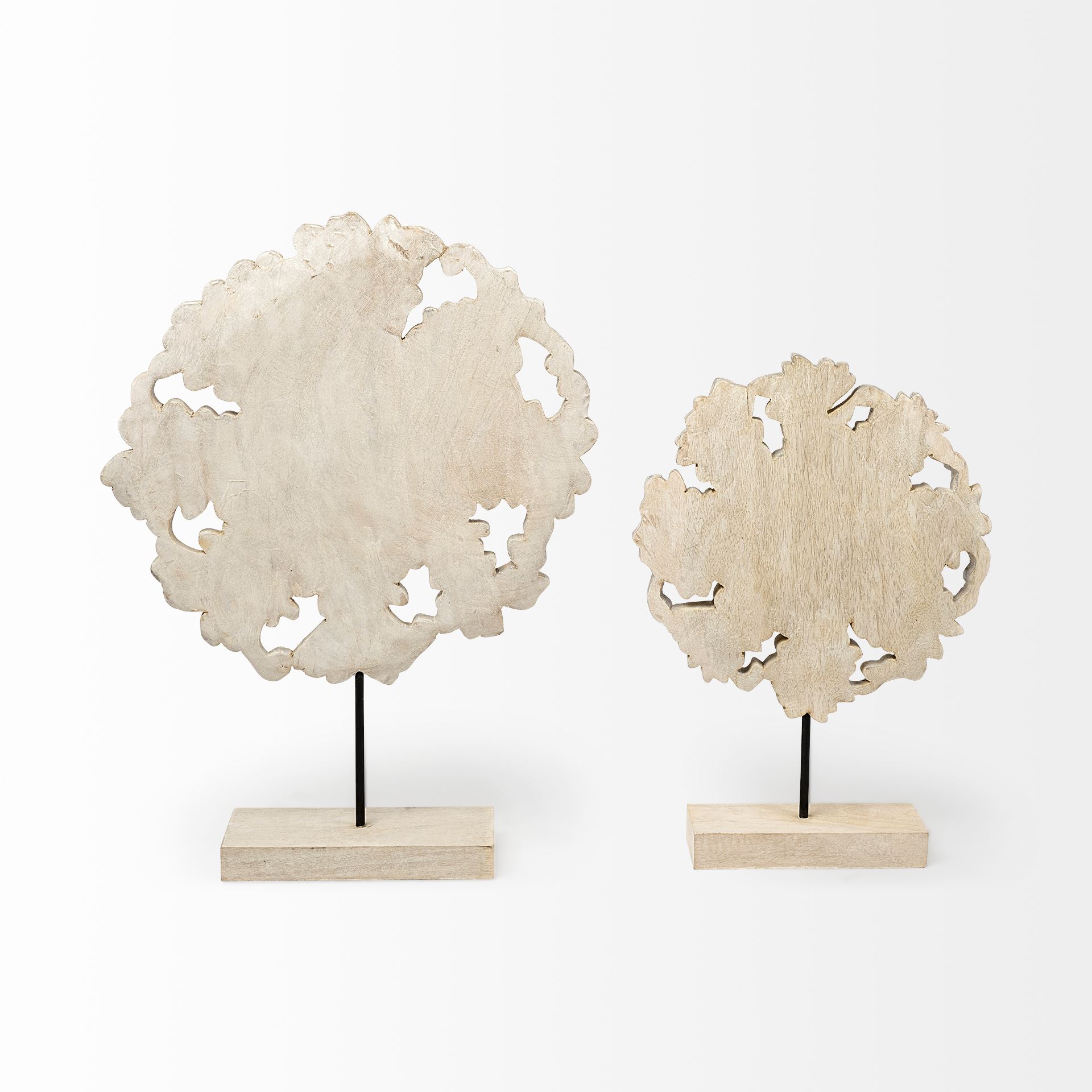 Kamara I (Small) 12L x 4W White Washed Wood with Antiqued Silver Botanical Decorative Object, by Mercana, 12.6" length x 3.54" width x 17.32" height View 4