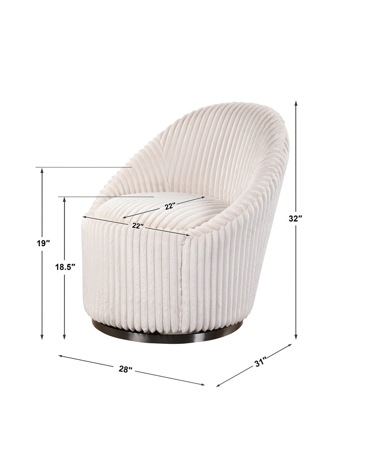 Crue White Swivel Chair, Accent Chair by Uttermost, 29" width x 32" height x 31" depth View 3