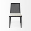 Clara Black Wood with Cream Fabric Seat and Cane Back Armless Dining Chair, by Mercana, 18" length x 23.25" width x 33.75" height thumbnail 6