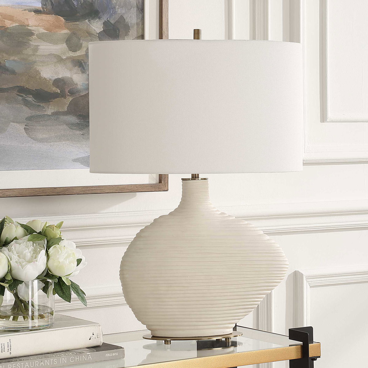 Duostacked Ceramic Table Lamp, by Uttermost, 14.5" width x 24.25" height x 4.25" depth View 5