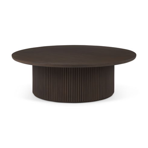 Terra 48L x 48W x 15H Dark Brown Wood Round Fluted Coffee Table