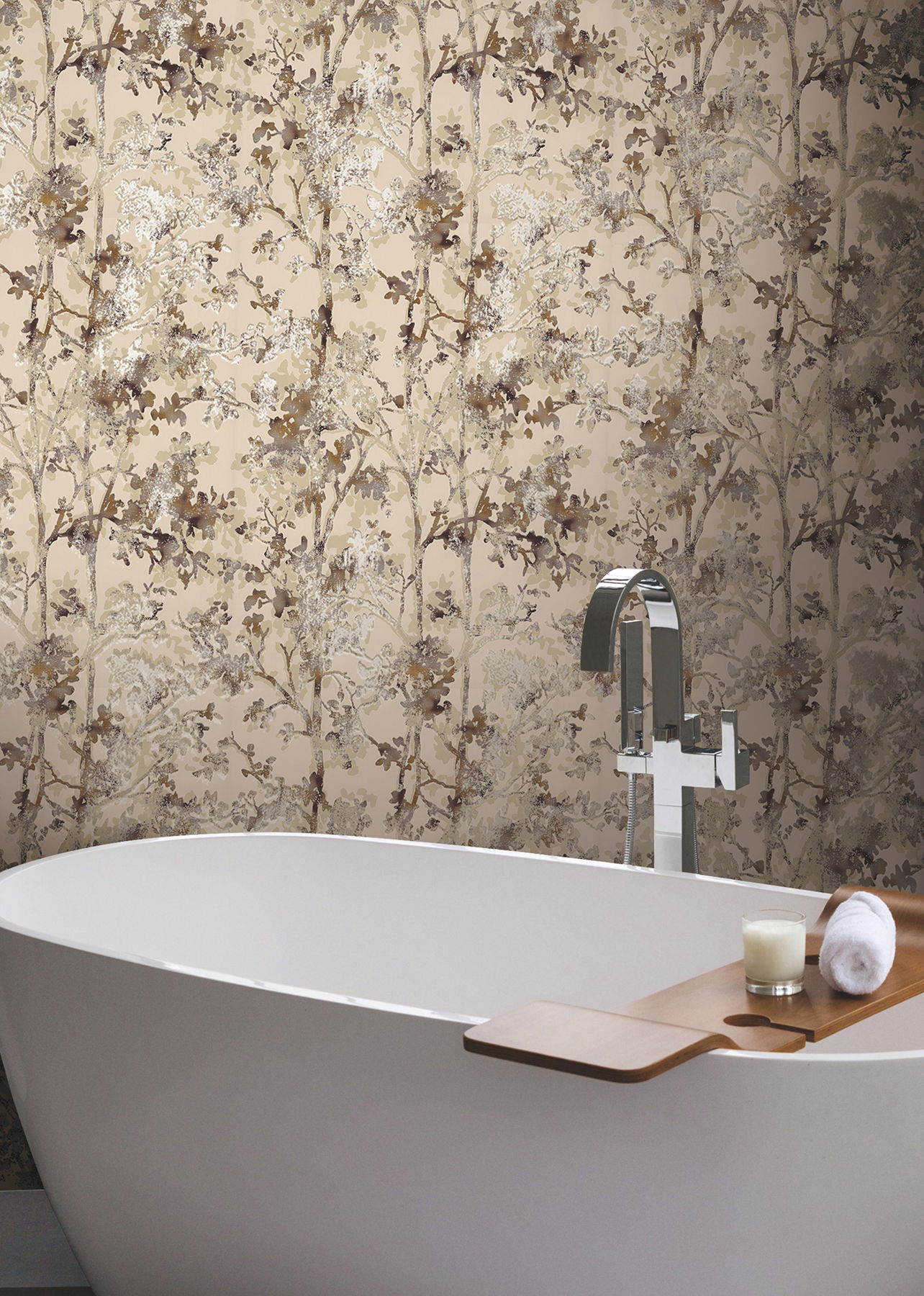Shimmering Foliage Khaki Wallpaper, by York Wall, 32'9.6" length x 1'8.8" width x 0.02" depth View 2