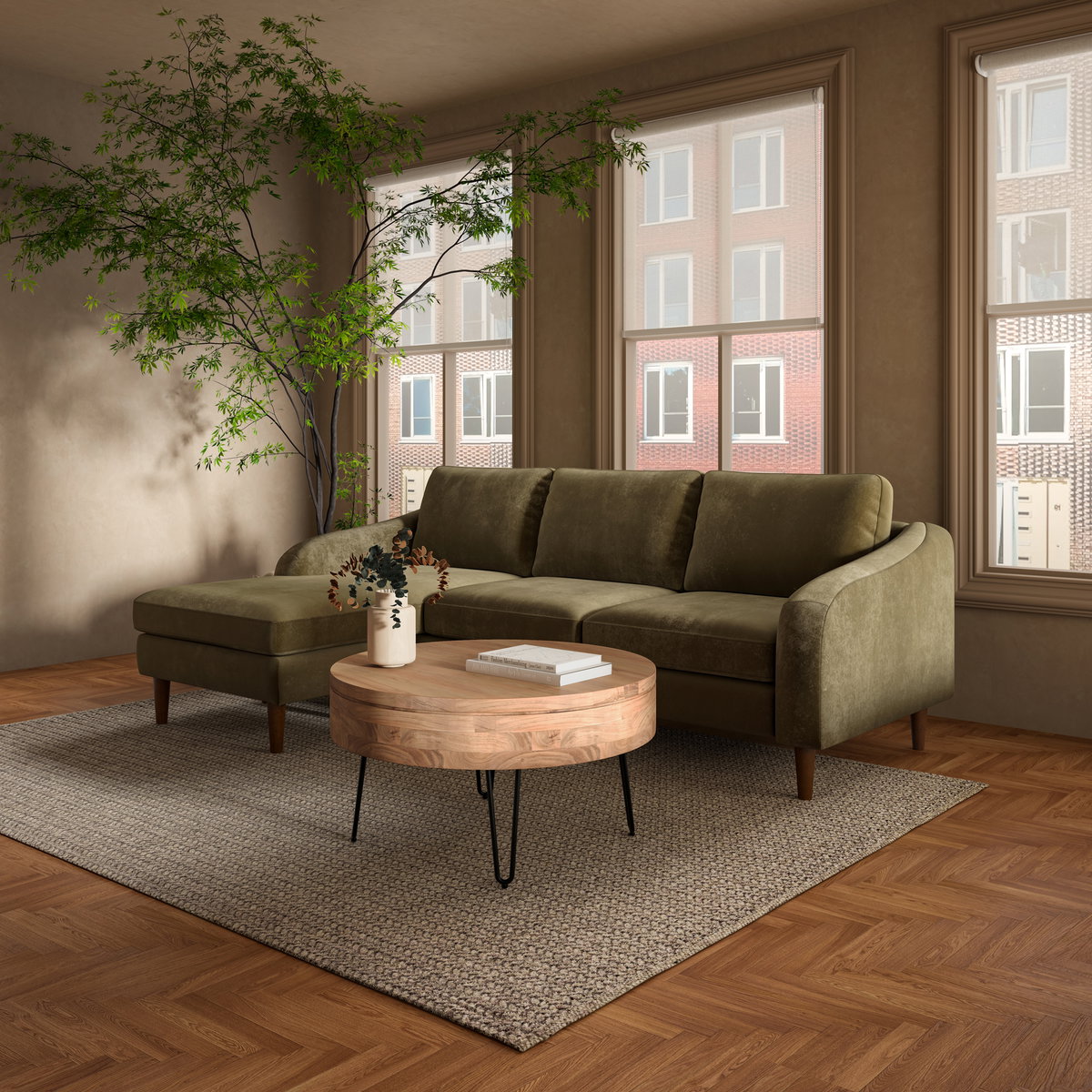 Quinn Sectional Cedar Green, Sectional Sofa by Moe's Home, 98" width x 33.5" height x 59.2" depth View 8