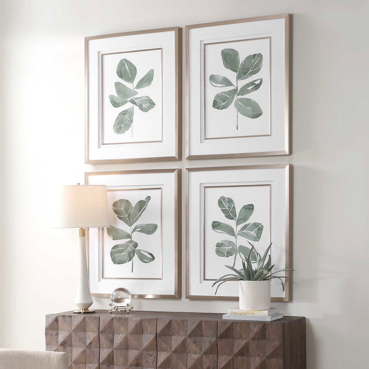 Fiddle Head Leaf Botanical Prints Set/4, Art by Uttermost, 28" width x 34" height x 2.12" depth View 4