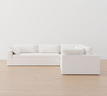 Online Designer Combined Living/Dining Dream Square Arm Slipcovered Lounge 3-Piece L-Shaped Corner Sectional with Bench Cushion, Memory Foam Cushions, Performance Everydaylinen(TM) Ivory