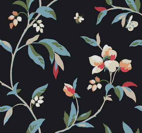 Springtime Black & Blue Wallpaper