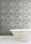 Encaustic Tile Black Peel & Stick Wallpaper thumbnail 2