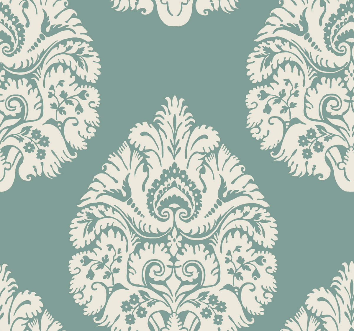 Teardrop Damask Teal Wallpaper, by York Wall, 27' length x 2'3" width x 0.02" depth