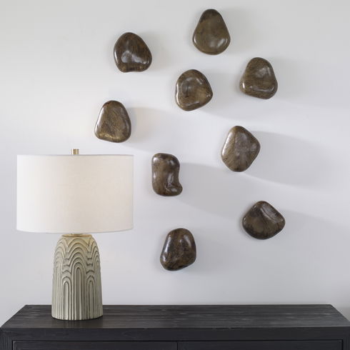 Pebbles Walnut Wood Wall Décor Set/9
