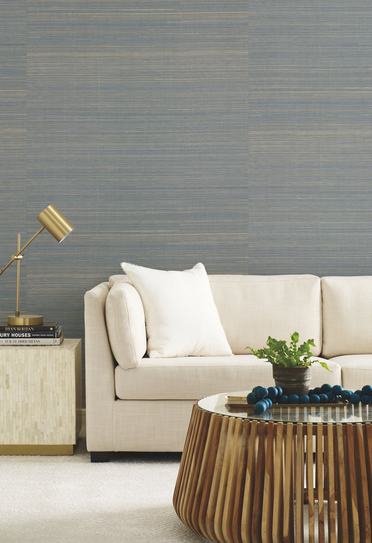 Abaca Weave Blue Wallpaper, by York Wall, 24' length x 3' width x 0.02" depth View 3