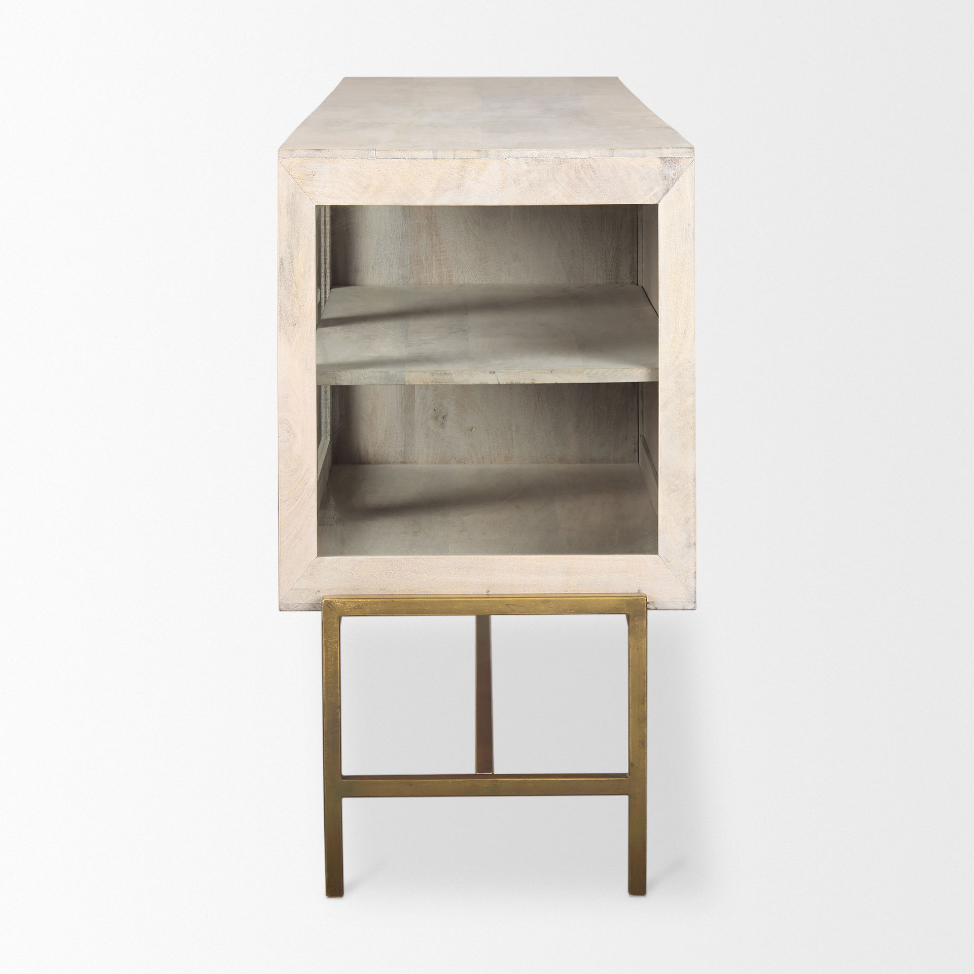 Arelius 70L x 18W x 32H White Wood with Gold Metal Base 4 Door Glass Cabinet Sideboard large image 