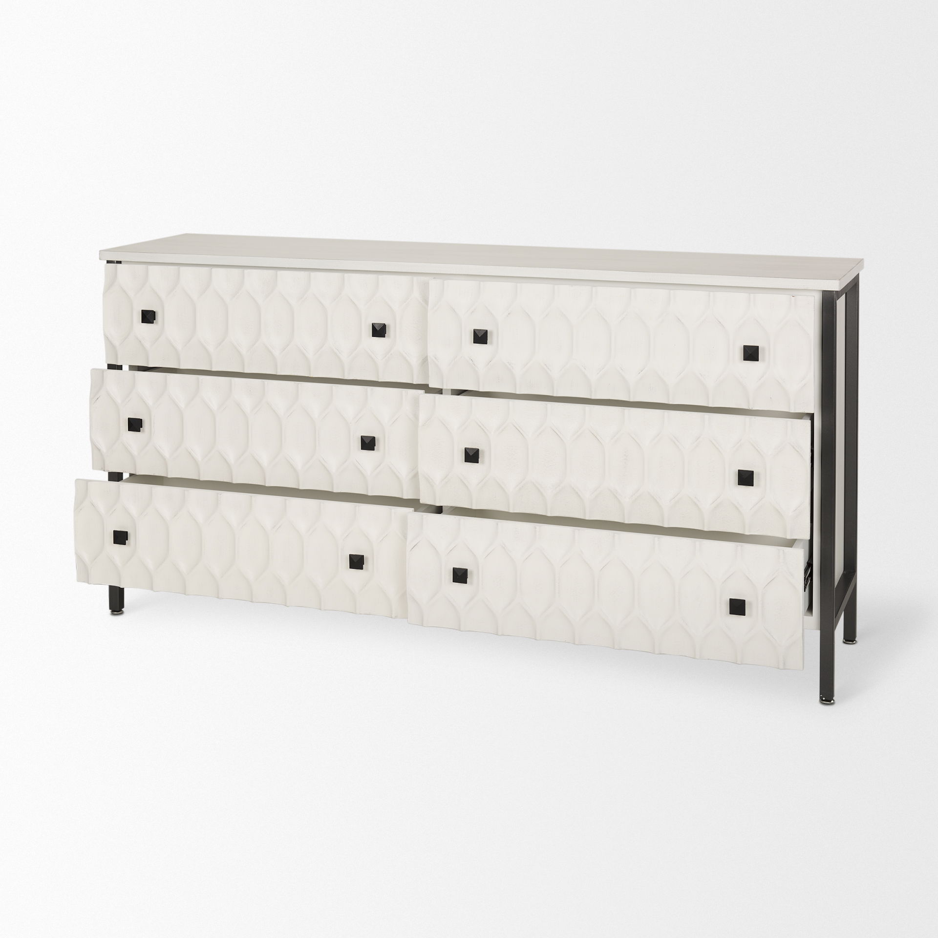 Savannah White Fir Veneer with Gray Metal 6-Drawer Sideboard, Sideboards & Buffet by Mercana, 62.6" length x 15.75" width x 31.5" height View 8