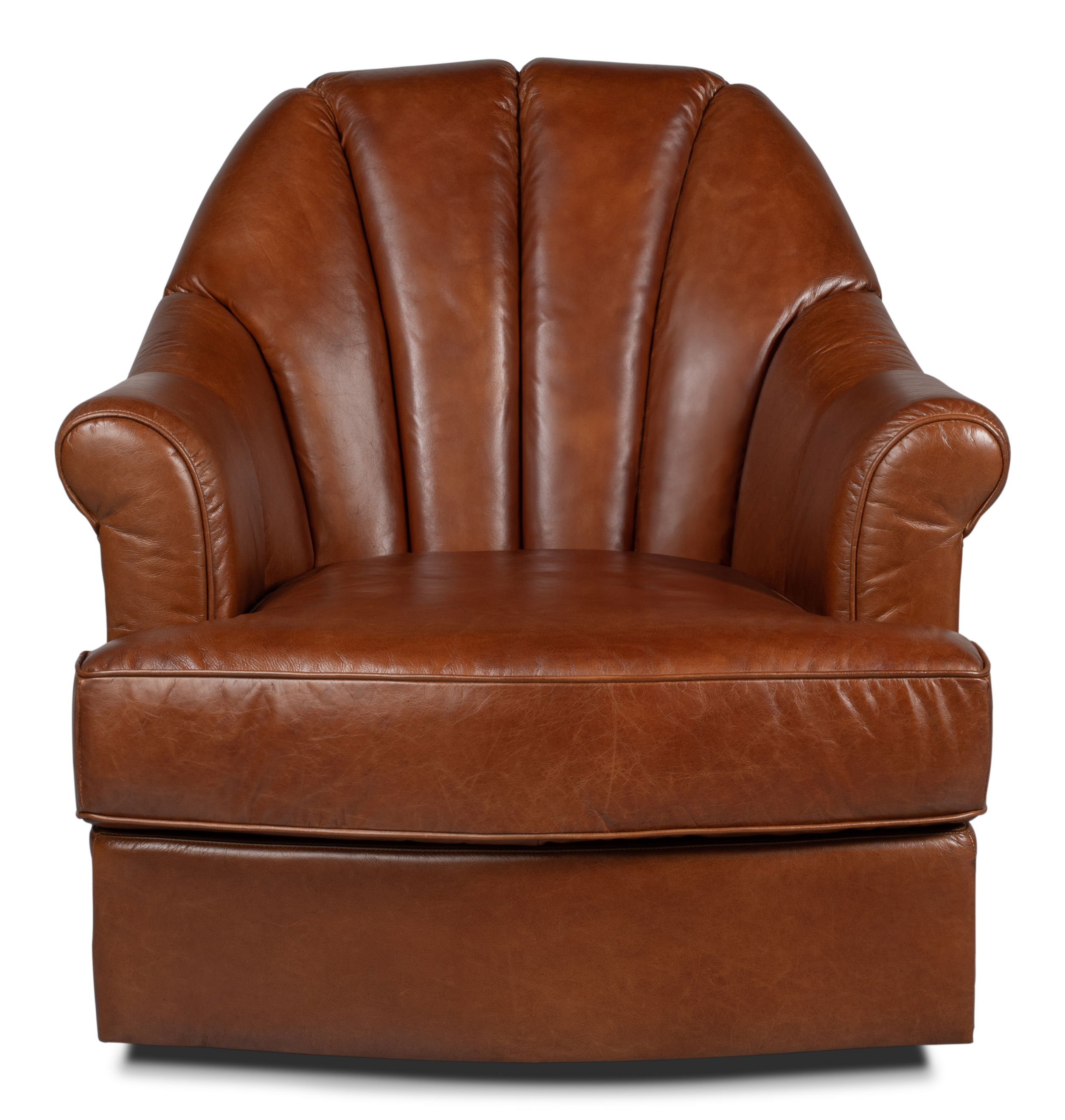 Scoth Swivel Chair In Distilled Leather, Seating by Sarreid, 35" length x 39" width x 35" height View 2