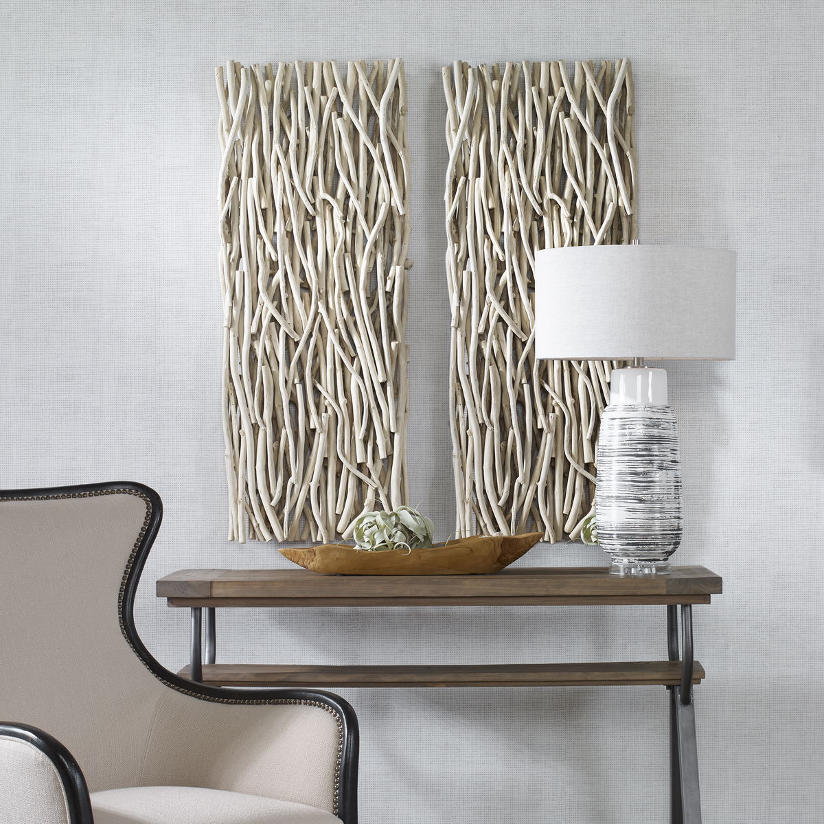 Gathered Teak Bleached Wood Wall Decor, Art by Uttermost, 19" width x 49" height x 3.5" depth View 7