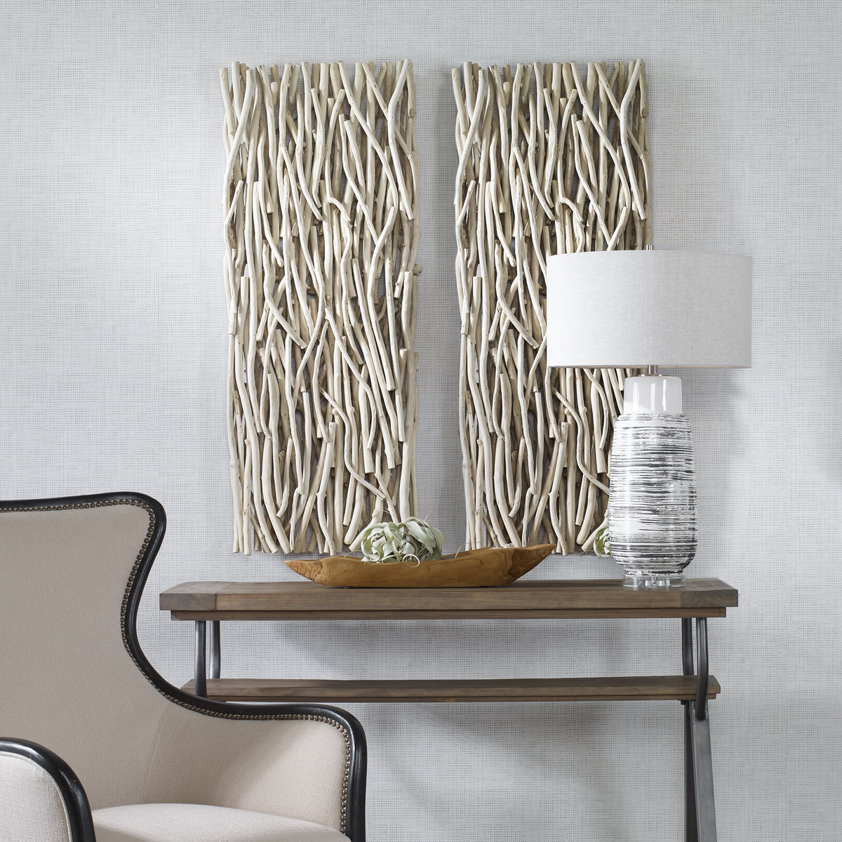 Gathered Teak Bleached Wood Wall Decor, Sculptural Wall Art by Uttermost, 19" width x 49" height x 3.5" depth View 7