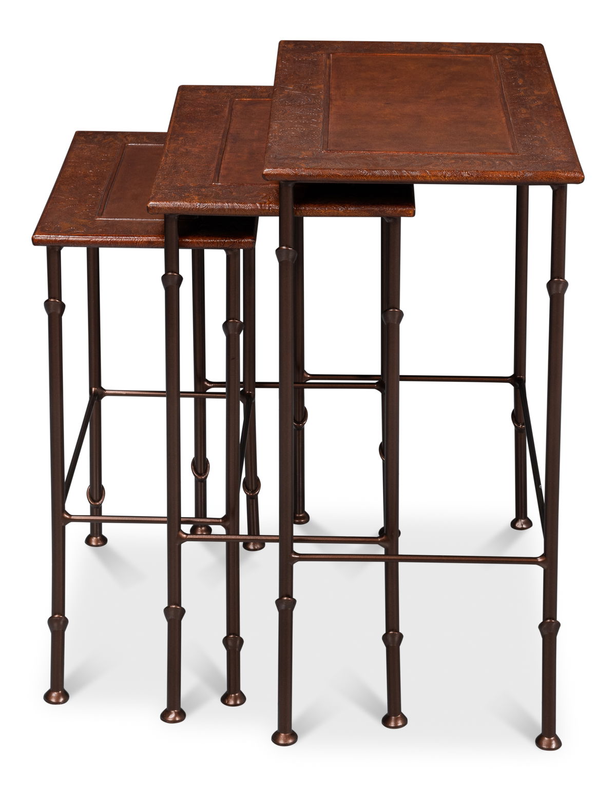Kew Gardens Leather Nesting Tables, by Sarreid, 1'2" length x 1'11" width x 2'1" height View 11