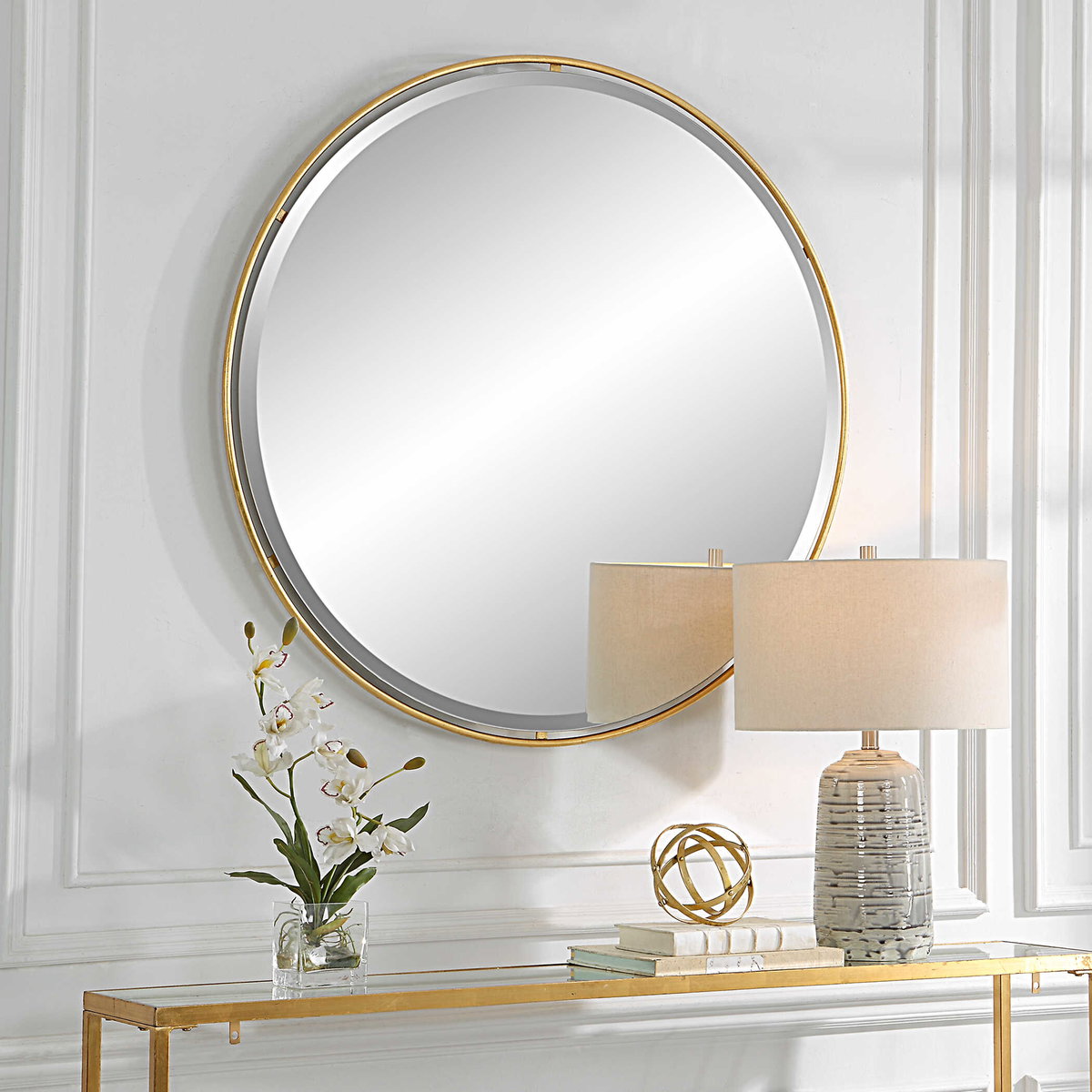 Canillo Gold Round Mirror, by Uttermost, 3'6" width x 3'6" height x 0.75" depth View 4