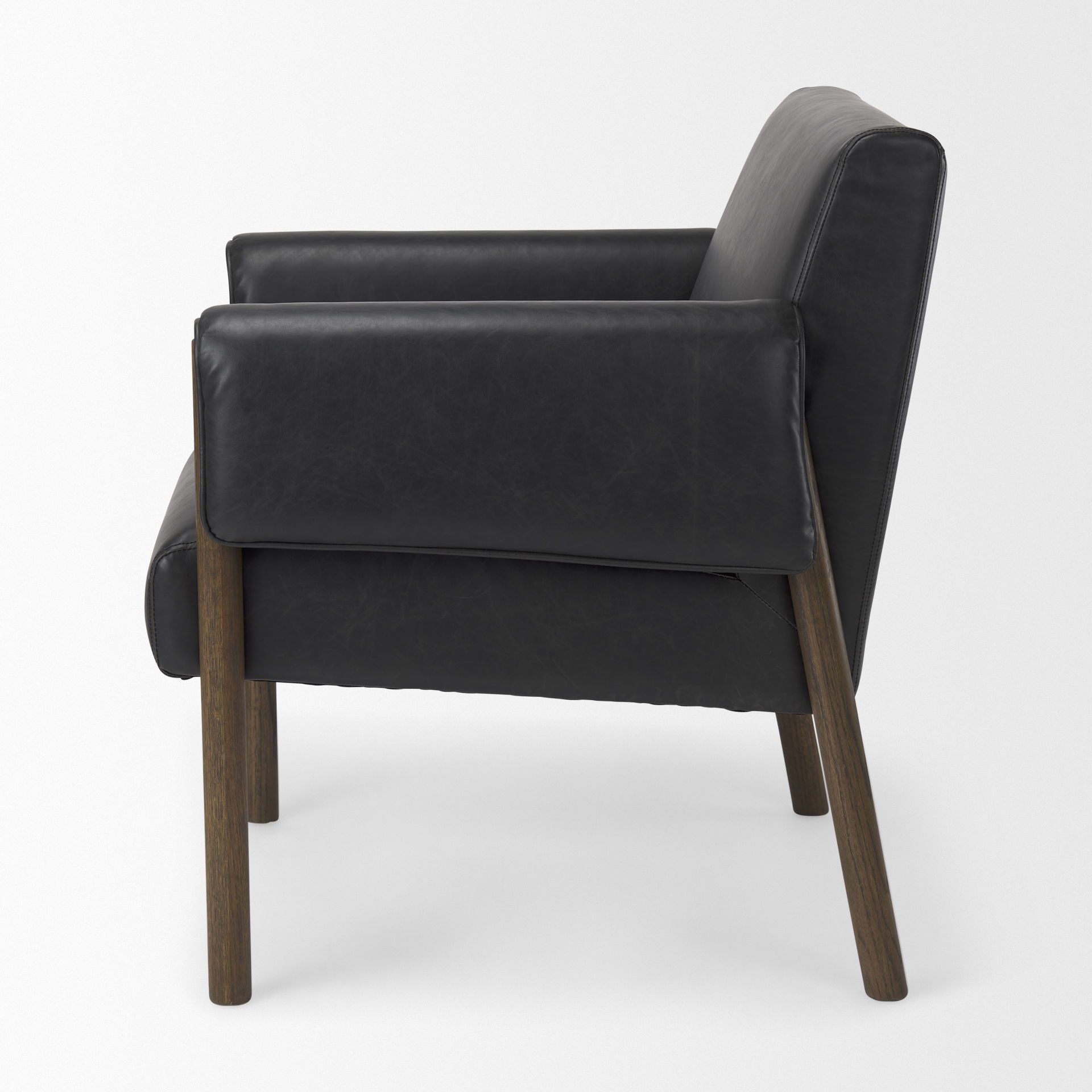 Ashton Black Faux Leather Fabric with Dark Brown Wood Accent Chair large image 