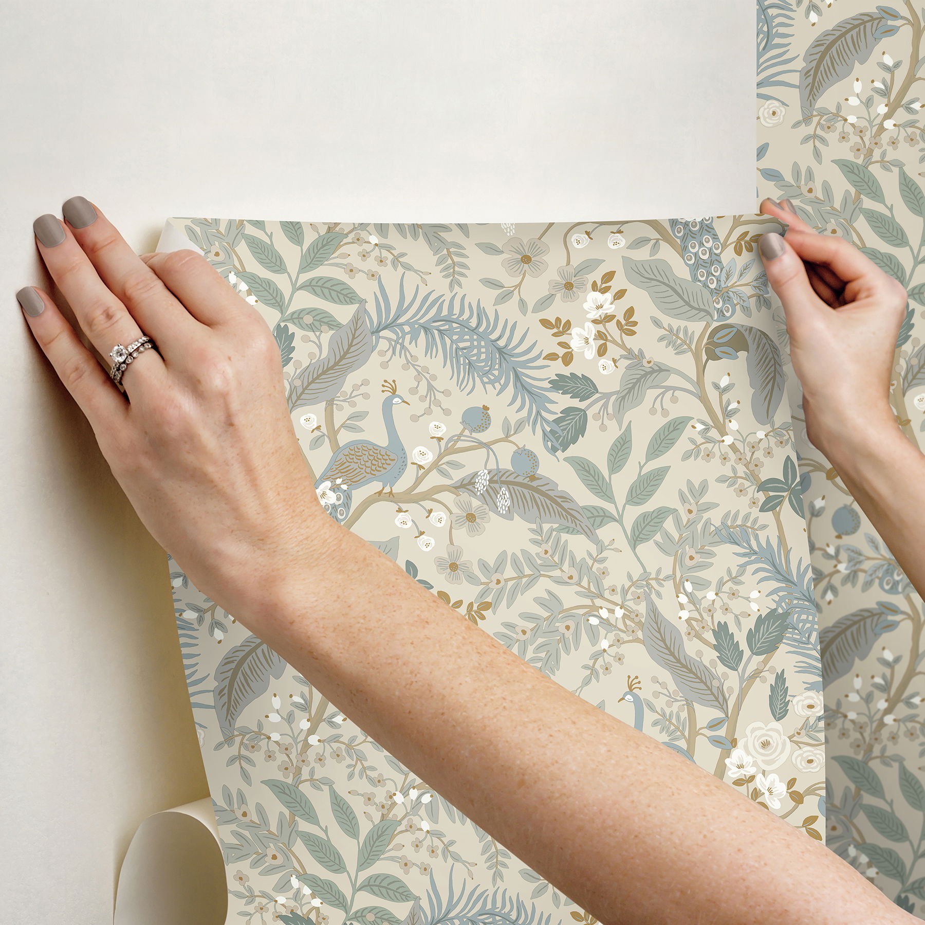 Peacock Garden Linen Peel & Stick Wallpaper large image 