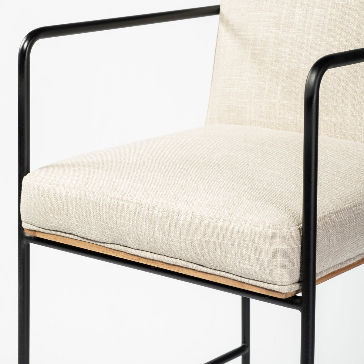 Stamford Backless 40in Seat Bar Stool | Beige Fabric with Black Metal, Counter & Bar Stool by Mercana, 18.25" length x 22.5" width x 40" height View 9