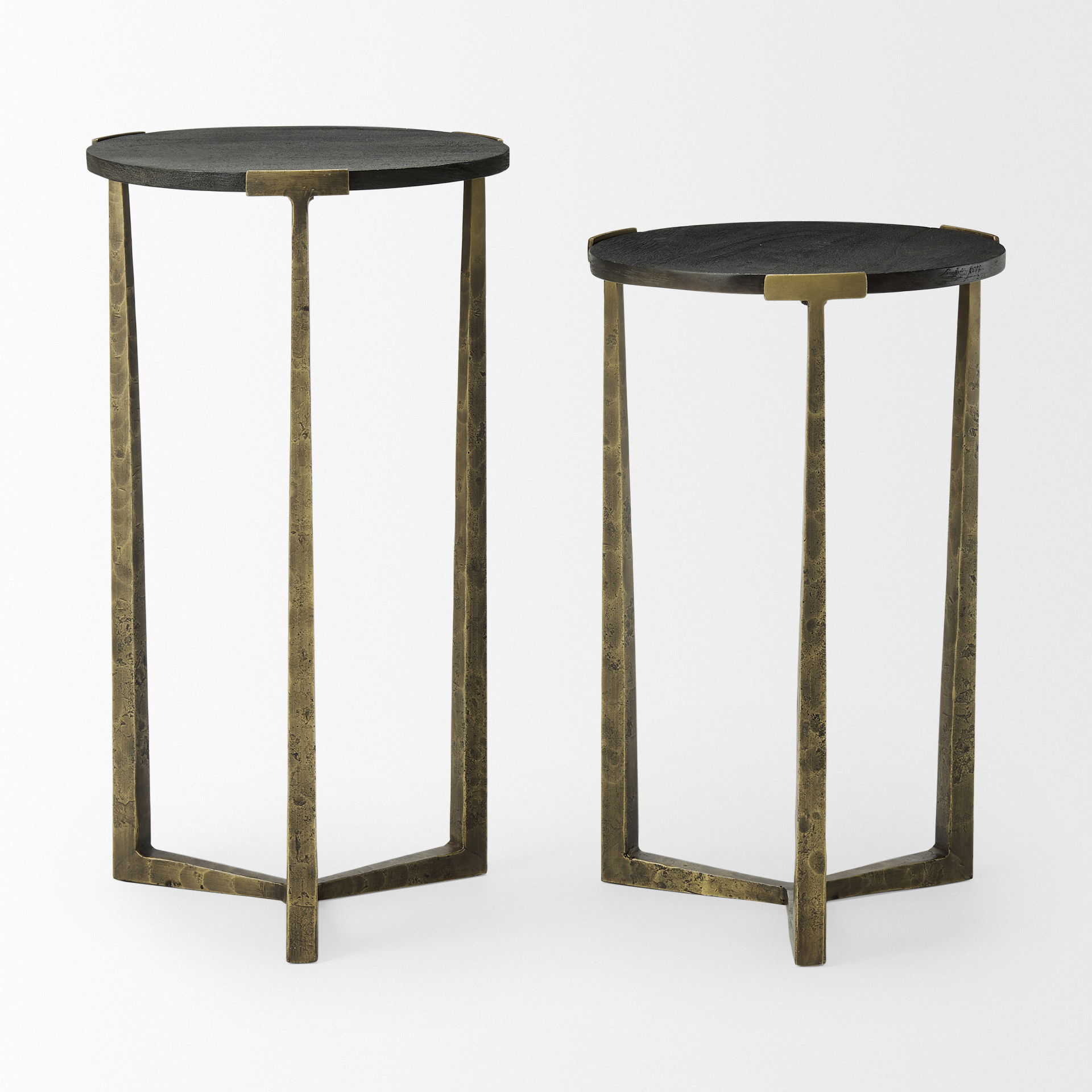 Atticus Black Wood and Antiqued Gold Metal Nesting Accent Tables (Set of 2), Side & End Table by Mercana, 13.25" length x 13.25" width x 24" height View 4
