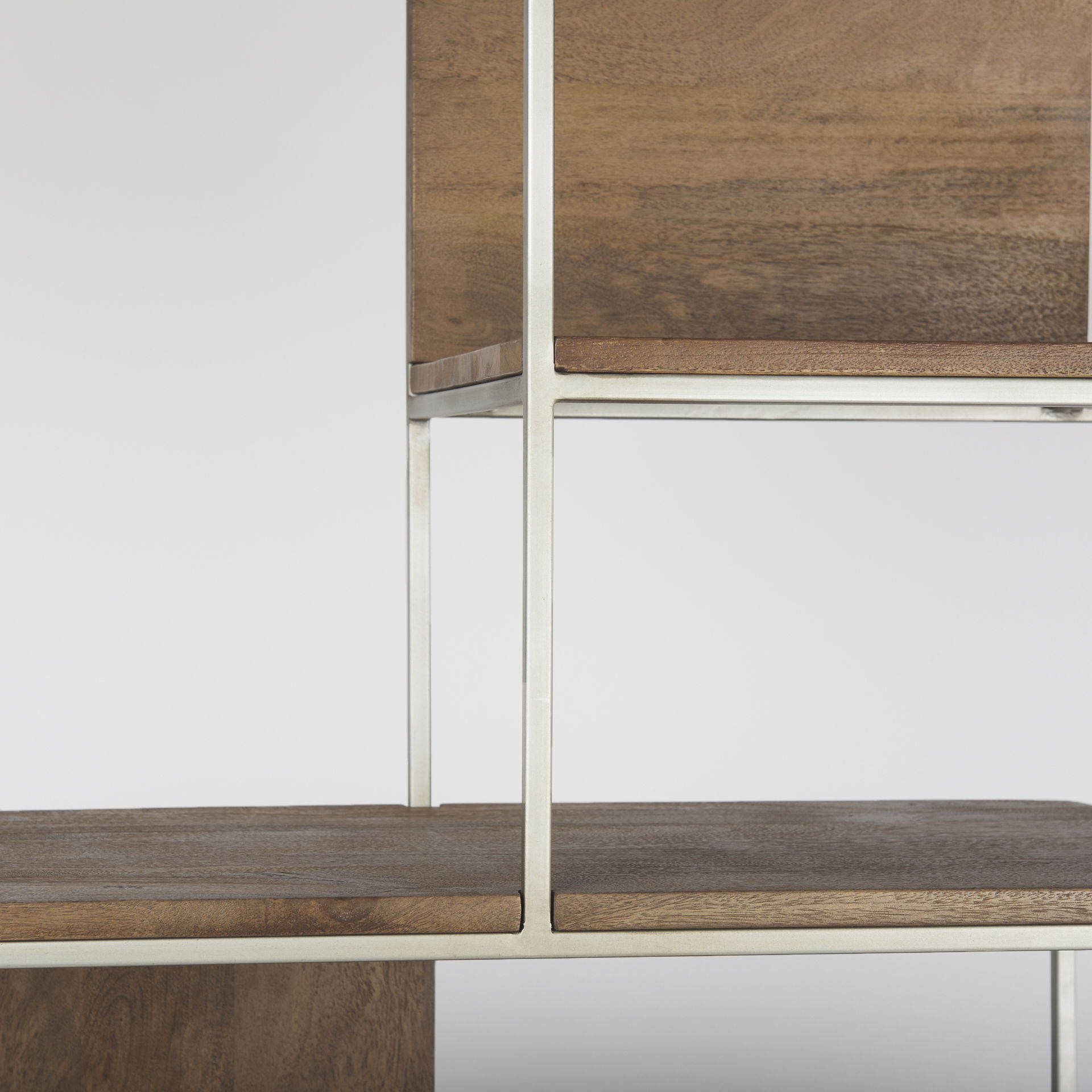 Morris III 47.25 X 15 X 75.5  Brown Wood and Silver Metal Frame 6 Shelf Shelving Unit, Shelving & Bookcase by Mercana, 47.25" length x 15" width x 75.5" height View 9