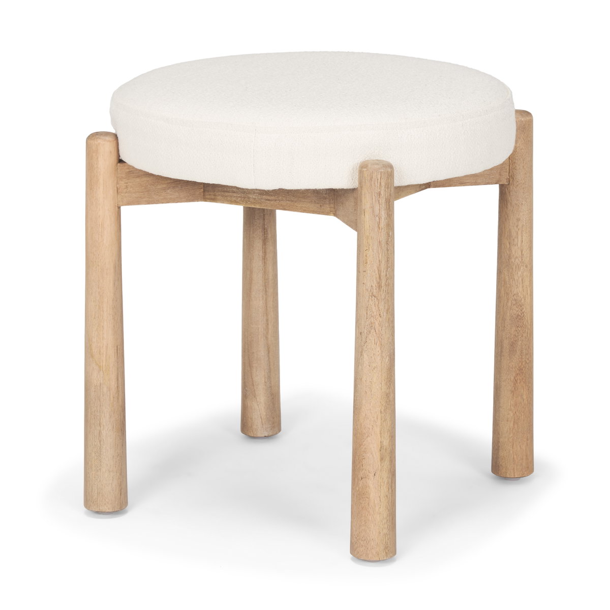 Shaiden Brown Wood with Cream Fabric Stool, Ottoman by Mercana, 21.5" length x 21.5" width x 19.5" height View 1