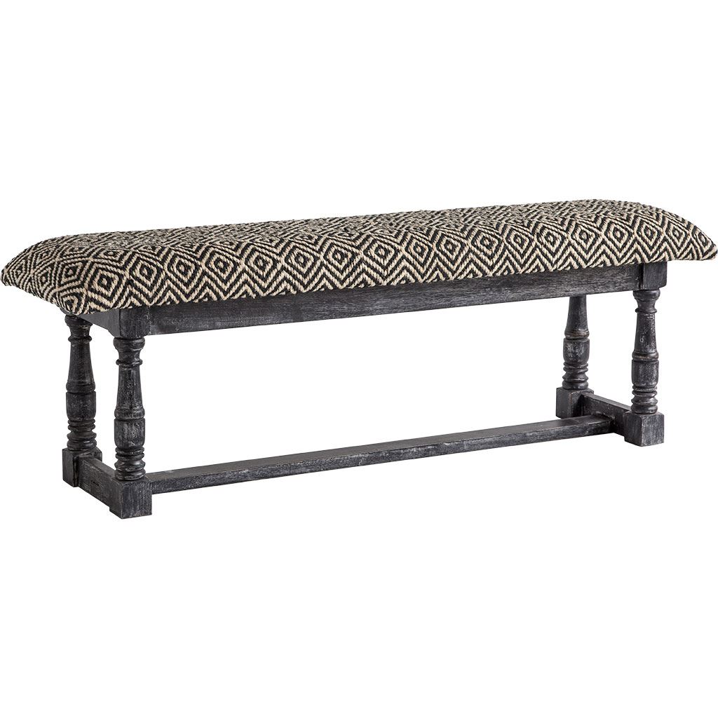 Denison 55L x 14.5W Black Beige Woven Cushion Top W Black Wood Base Accent Bench, Benche by Mercana, 55" length x 14.5" width x 19" height View 1