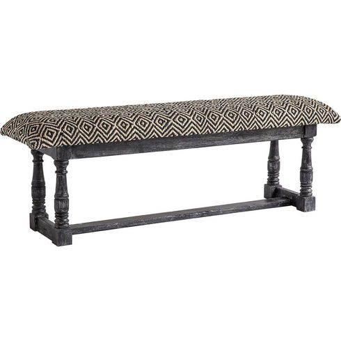 Denison 55L x 14.5W Black Beige Woven Cushion Top W Black Wood Base Accent Bench