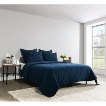 Online Designer Bedroom Casi 100% Belgian Flax Linen Midnight Blue King Quilt By Kosas Home