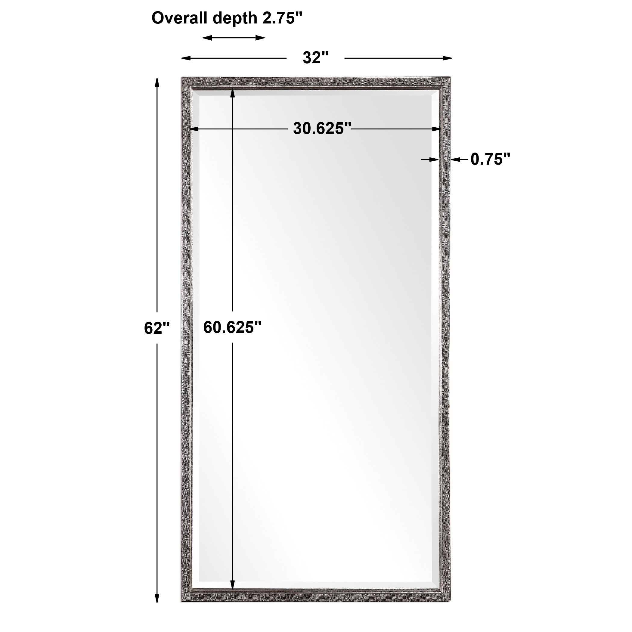 Gabelle Metallic Silver Mirror, by Uttermost, 32" width x 62" height x 2.75" depth View 3