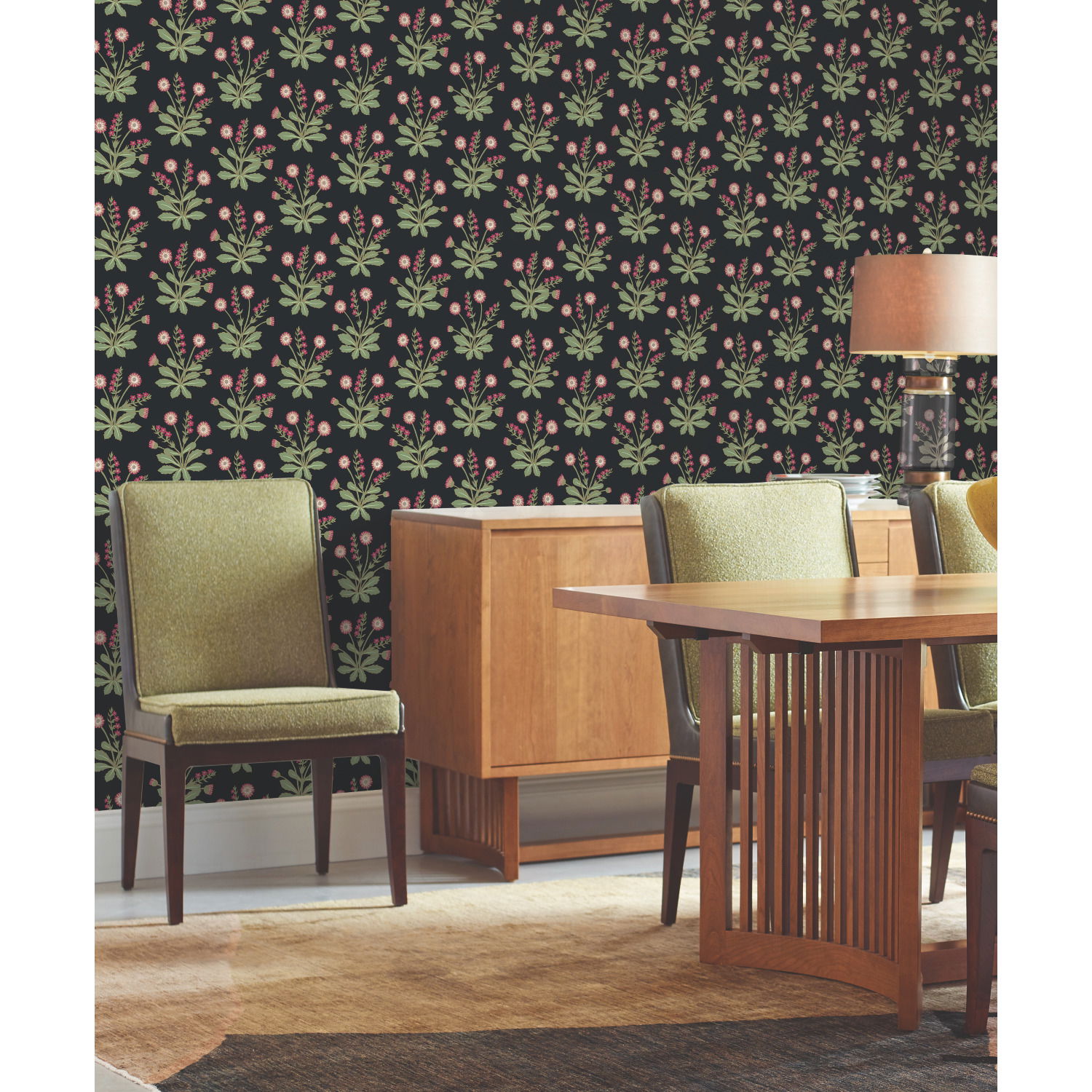 Meadow Flowers Black & Rose Gold Metallic Wallpaper large image 