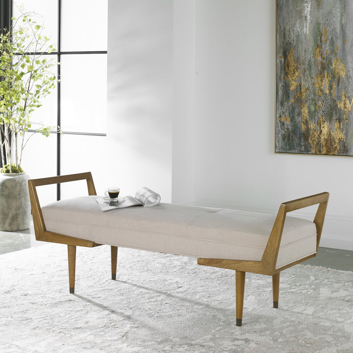Waylon Modern Ivory Bench, Benche by Uttermost, 59.25" width x 23" height x 20" depth View 2