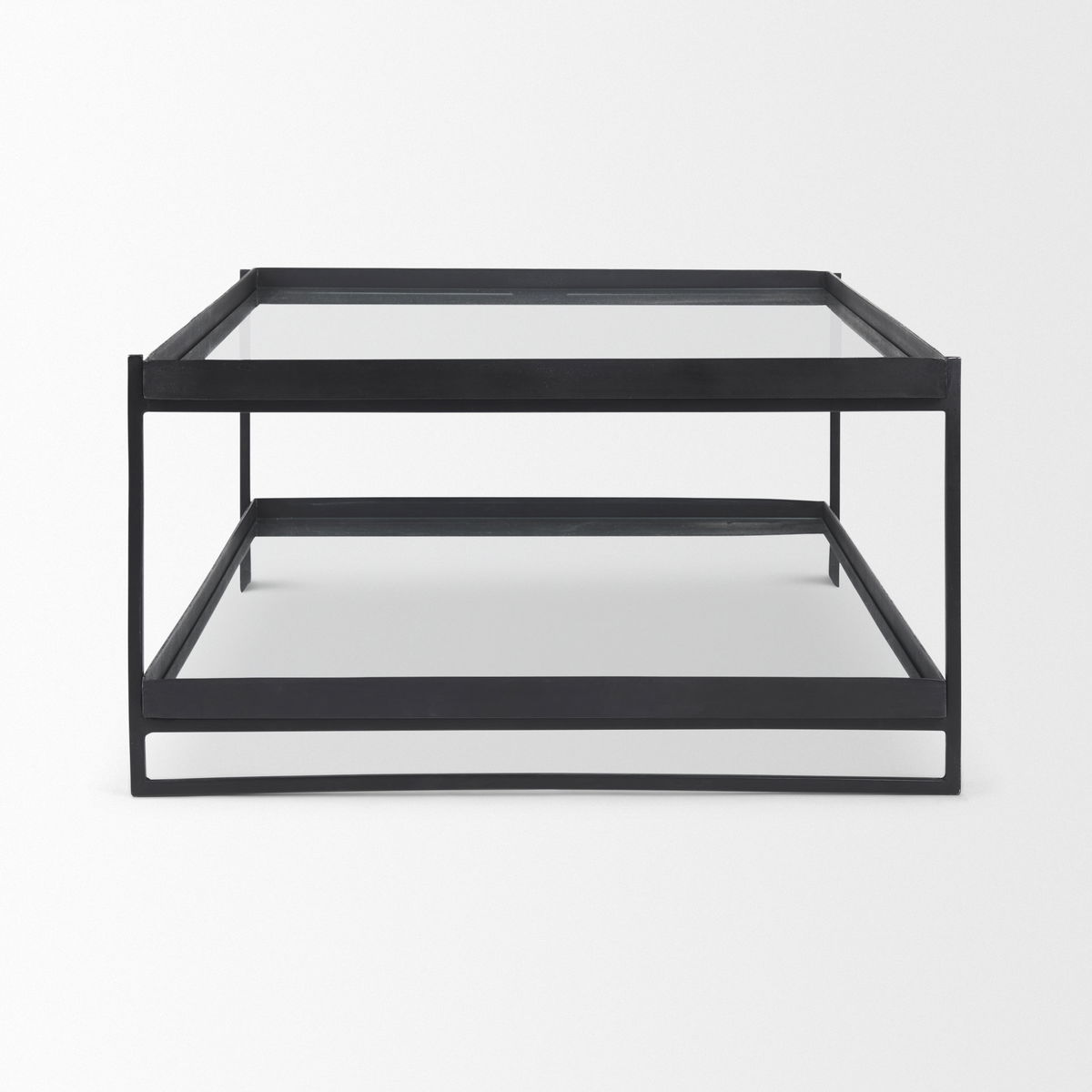 Trey 56'L x 32'W x 17'H Black Metal with Glass Coffee Table, by Mercana, 56" length x 32" width x 17" height View 5