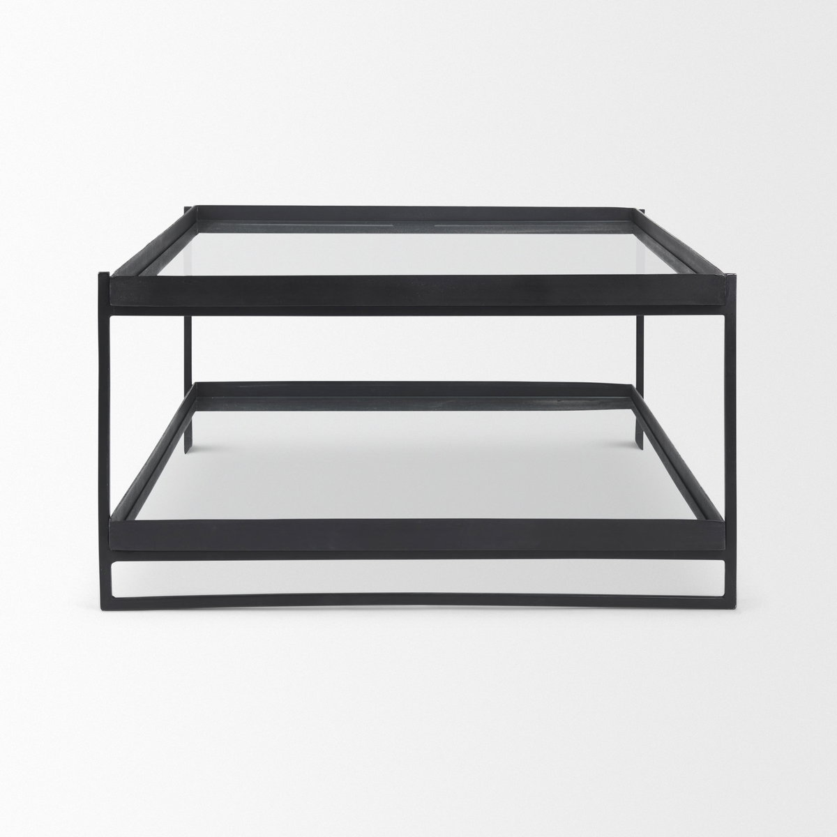 Trey 56'L x 32'W x 17'H Black Metal with Glass Coffee Table, by Mercana, 56" length x 32" width x 17" height View 5