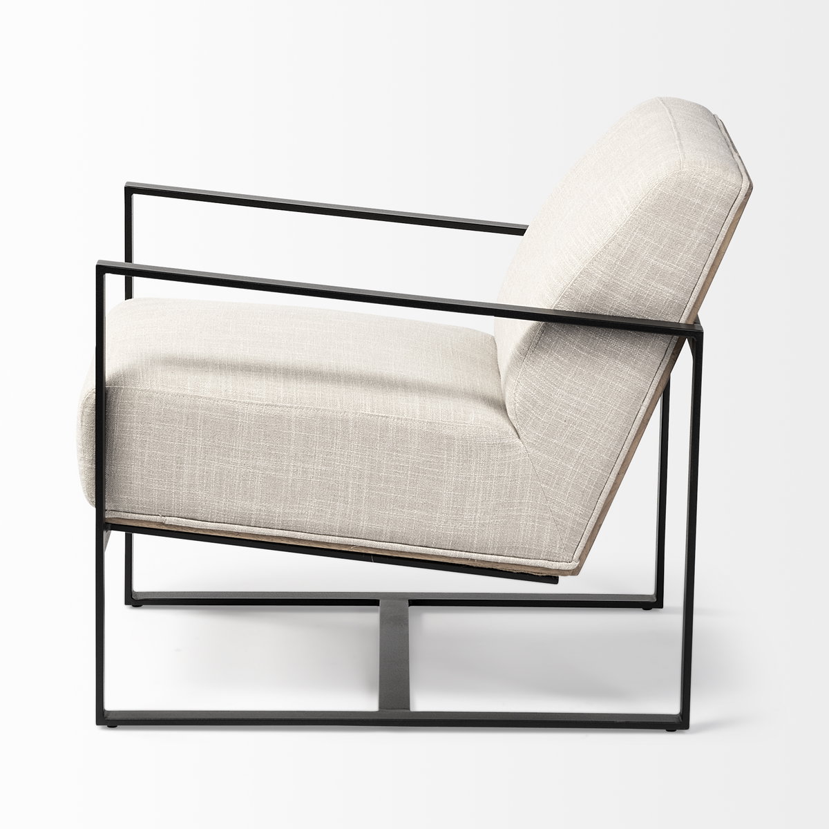 Stamford Light Beige Upholstered Seat with Wood Back, Metal Frame Accent Chair, by Mercana, 24.41" length x 31.89" width x 28.94" height View 9