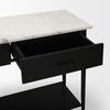Amika White Marble Top Black Metal Base Console Table, by Mercana, 44" length x 12" width x 32" height thumbnail 12